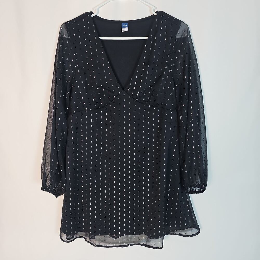 Old Navy V-Neck Swiss Dot Mini Dress with Sheened Sleeves, Size Petite Small